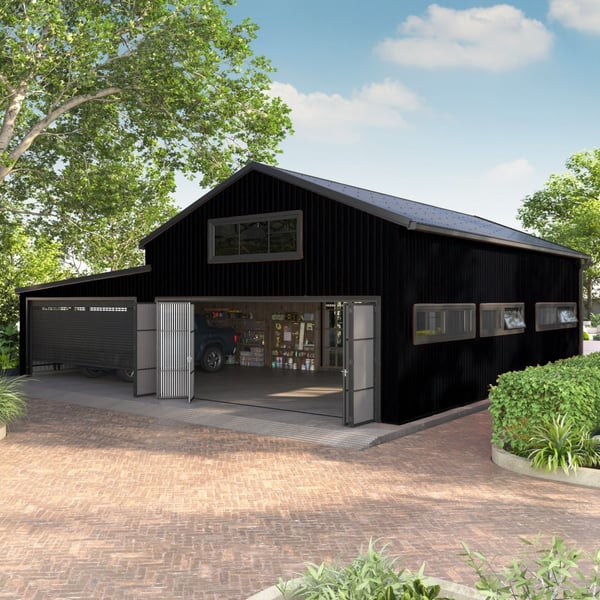 Damwandplaat T20M Gitzwart RAL 9005 als wandbekleding op een grote garage