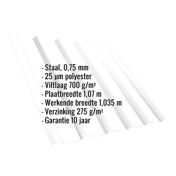Damwandplaat T35/207M Zuiverwit, 0,75 mm, met ingebedde specificaties