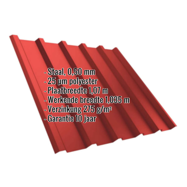 Damwandplaat T35/207MD Koraalrood 0,50 mm met ingebedde productgegevens