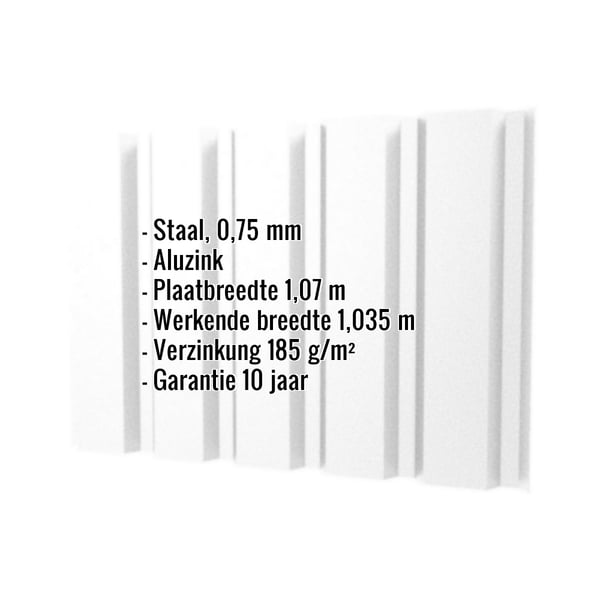 Damwandplaat T35/207M van aluzink staal, 0,75 mm dik, met ingebedde productinformatie
