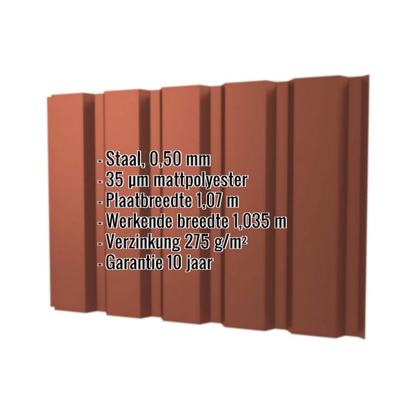 Damwandplaat T35/207M Terracotta, 0,50 mm, met ingebedde technische gegevens