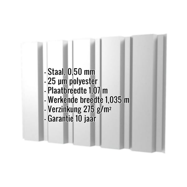 Damwandplaat T35/207M Lichtgrijs met ingebedde specificaties: Staal, 0,50 mm, 25 µm polyester, garantie 10 jaar