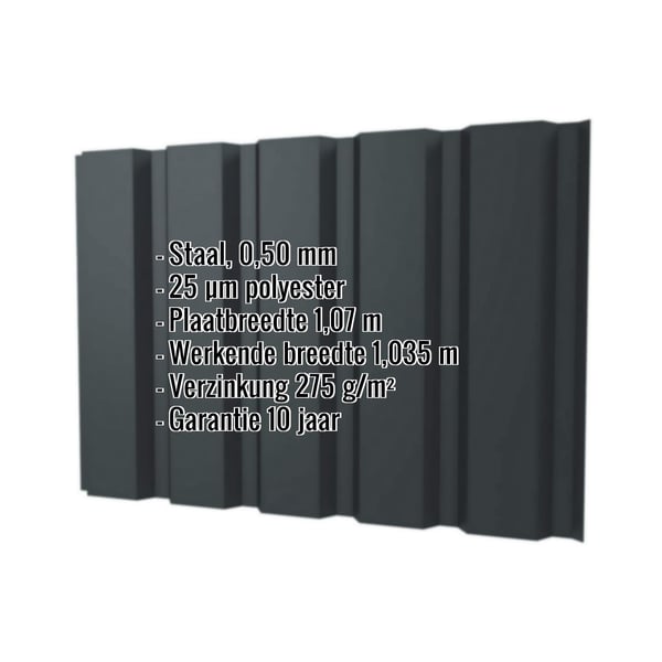 Damwandplaat T35/207M | Gevel | Staal 0,50 mm | 25 µm Polyester | 7016 - Antracietgrijs