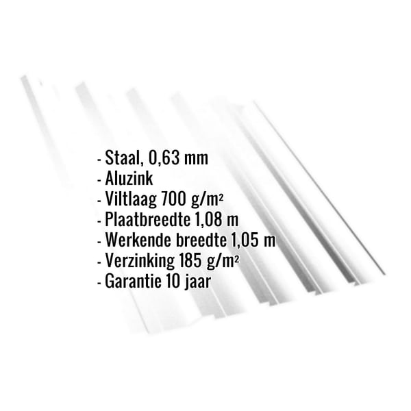 Damwandplaat T35DR Aluzink 0,63 mm met ingebedde productgegevens