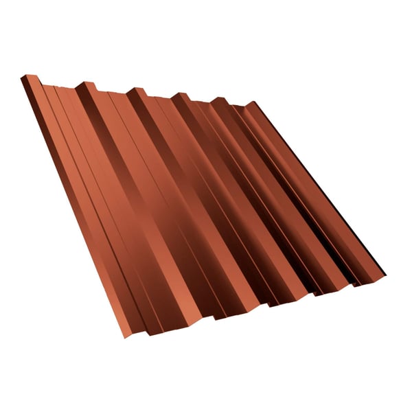 Damwandplaat T35DR koperbruin, 0,50 mm, PURLAK® coating, bovenaanzicht schuin