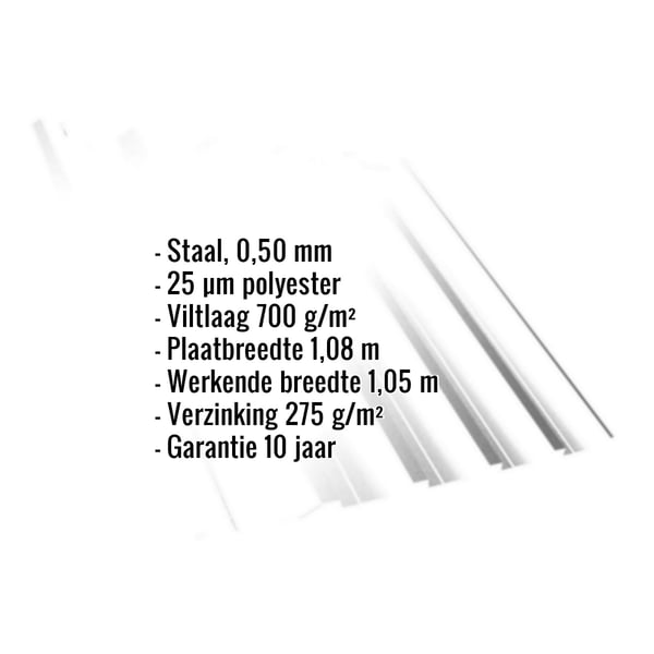 Damwandplaat T35DR, Zuiverwit RAL 9010, met ingebedde technische gegevens