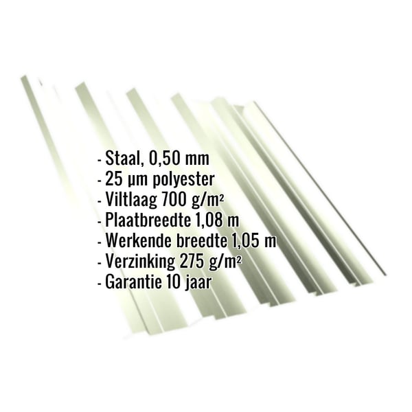 Damwandplaat T35DR Grijswit, 0,50 mm, met ingebedde productgegevens