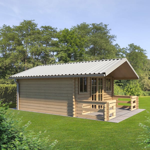 Damwandplaat T35DR Grijswit op het dak van een tuinhuisje