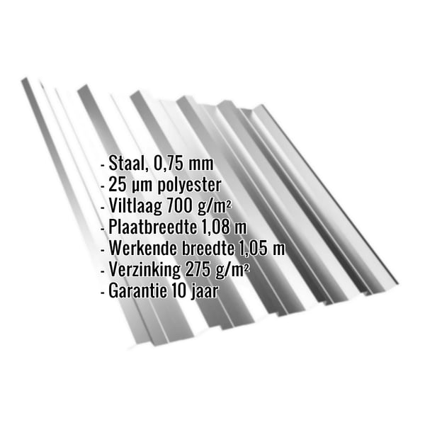 Damwandplaat T35DR Zilver-Metallic met ingebedde technische gegevens en eigenschappen
