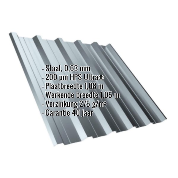 Damwandplaat T35DR dak, Venstergrijs RAL 7040, 0,63 mm, met ingebouwde specificaties