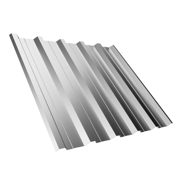 Damwandplaat T35DR Zilver-Metallic, 0,75 mm, hoofdaanzicht van de profielvorm met hoge ribben en anticapillaire groef