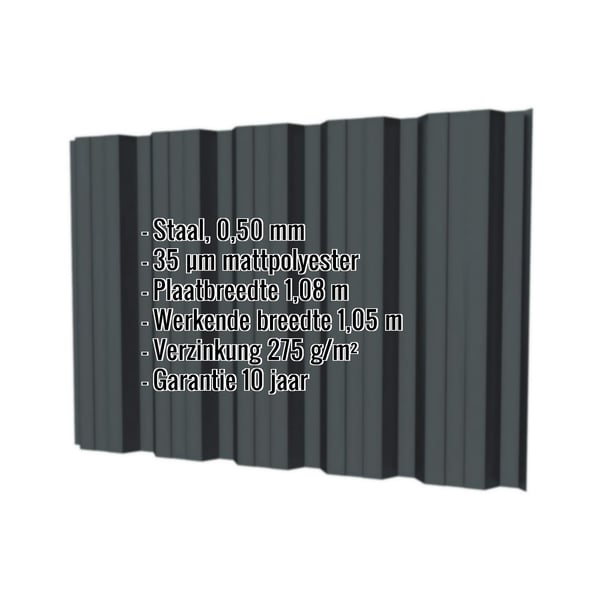 Damwandplaat T35DR wand antracietgrijs RAL 7016, 0,50 mm, met ingebouwde productgegevens