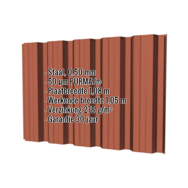 Damwandplaat T35DR wand Terracotta, 0,50 mm, PURMAT® coating, met ingebedde specificaties