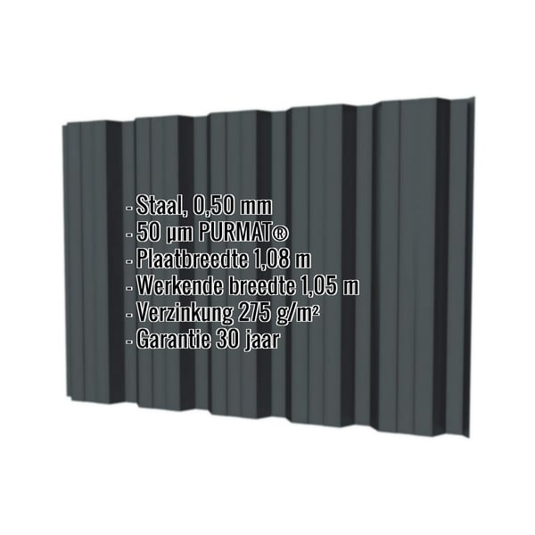 Damwandplaat T35DR wand, antracietgrijs RAL 7016, met ingebedde productdetails