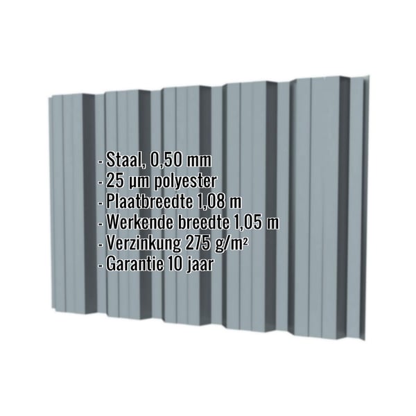 Damwandplaat T35DR Pelsgrijs, 0,50 mm, met ingebedde productgegevens