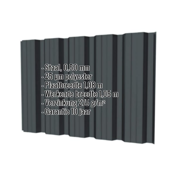Damwandplaat T35DR wand, Antracietgrijs RAL 7016, 0,50 mm, met ingebouwde specificaties