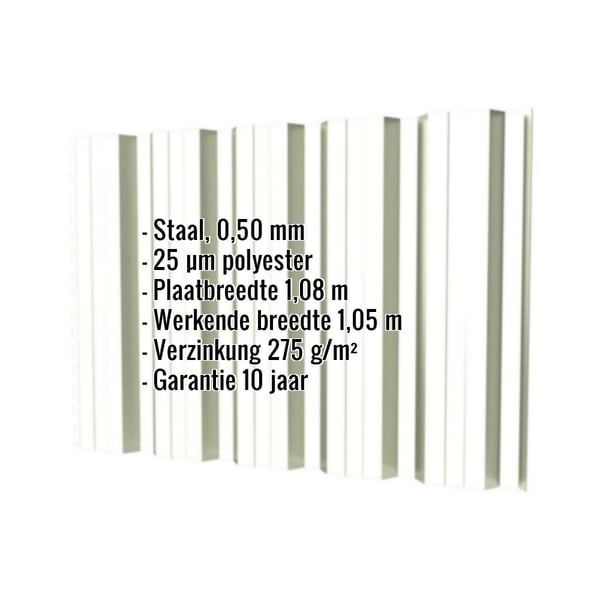 Damwandplaat T35DR wand Grijswit, 0,50 mm staal, met ingebedde specificaties