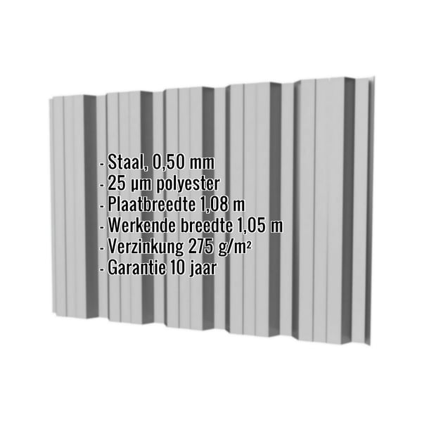 Damwandplaat T35DR wand Zilver-Metallic 0,50 mm, met ingebedde productgegevens