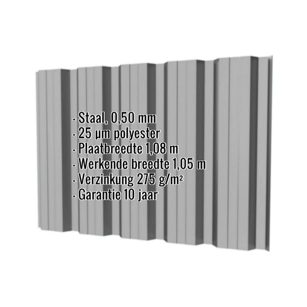 Damwandplaat T35DR wand, grijs aluminiumkleurig, met ingebedde technische gegevens