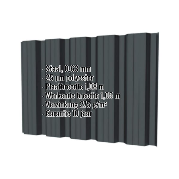 Damwandplaat T35DR wand, Antracietgrijs RAL 7016, met ingebedde productgegevens