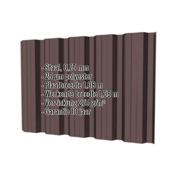 Damwandplaat T35DR wand chocoladebruin RAL 8017 met ingebedde specificaties