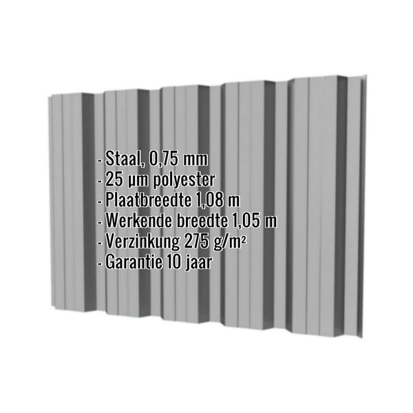 Damwandplaat T35DR wand, grijs aluminiumkleurig, met ingebedde technische gegevens