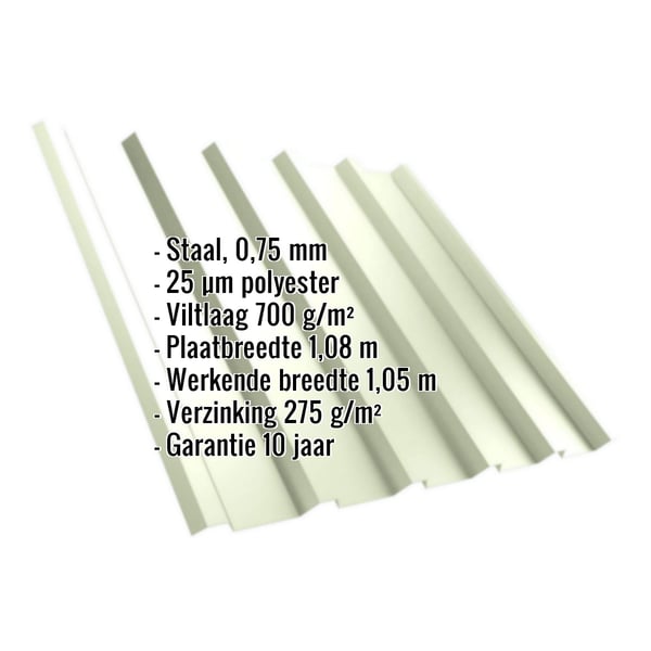 Damwandplaat T35M Grijswit met ingebedde specificaties voor materiaal, dikte en coating