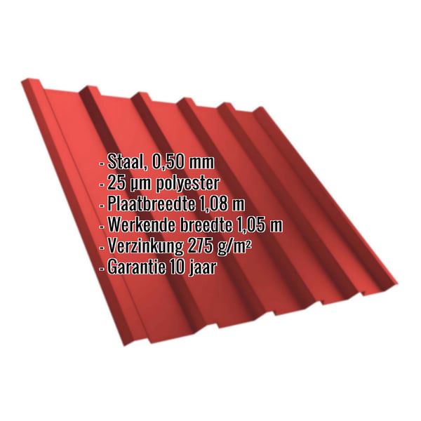 Damwandplaat T35MD Koraalrood RAL 3016, 0,50 mm, met ingebouwde technische gegevens