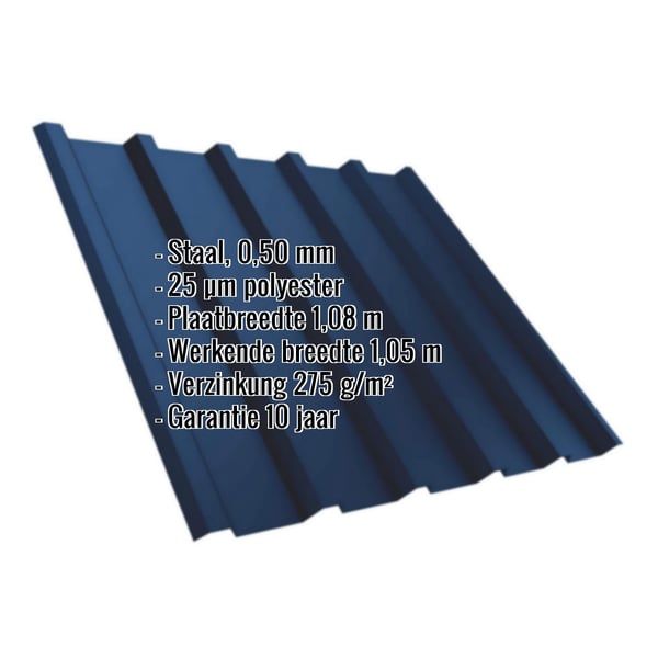 Damwandplaat T35MD dak Gentiaanblauw RAL 5010 met ingebedde productgegevens