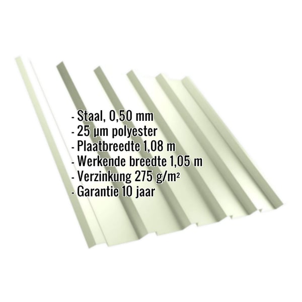 Damwandplaat T35MD Grijswit RAL 9002 met ingebouwde gegevens over materiaal, dikte en coating