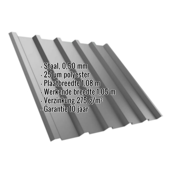 Damwandplaat T35MD, 0,50 mm, RAL9007, met ingebedde gegevens over materiaal en coating