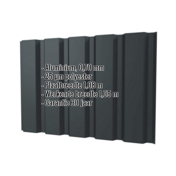 Damwandplaat T35M aluminium 0,70 mm Antracietgrijs met ingebedde specificaties