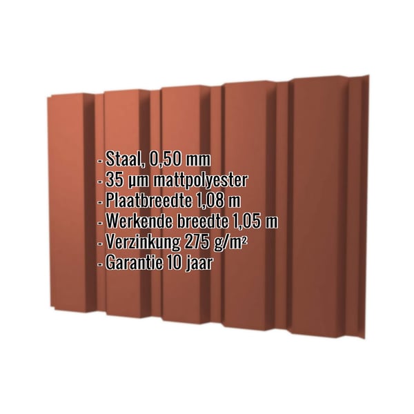 Damwandplaat T35M wand Terracotta, 0,50 mm, met ingebedde technische gegevens