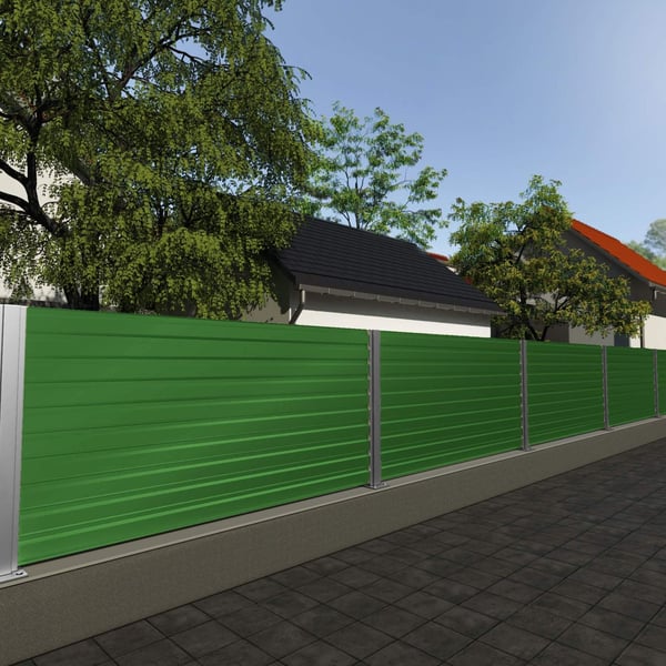 Schutting van groene damwandplaat T35M 0,50 mm, PURMAT® gecoat, in de tuin