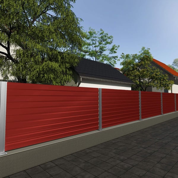 Omheining van kersrode damwandplaat T35M wand, 0,50 mm, als toepassingsvoorbeeld