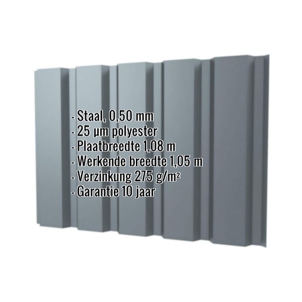 Damwandplaat T35M wand Pelsgrijs, 0,50 mm staal, met ingebedde productgegevens