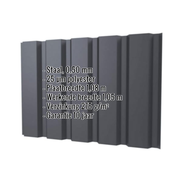 Damwandplaat T35M wand, grafietgrijs RAL 7024, met ingebedde productgegevens