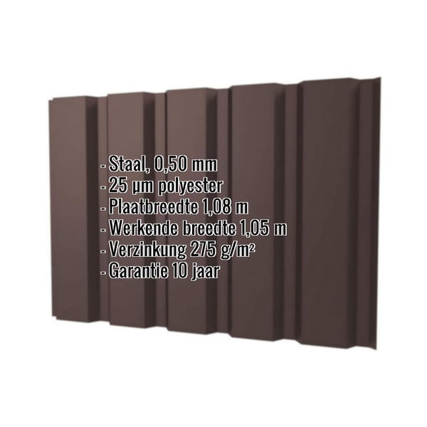 Damwandplaat T35M wand, Chocoladebruin RAL 8017, 0,50 mm, met productgegevens