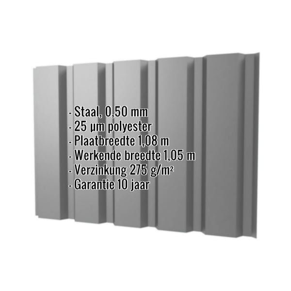 Damwandplaat T35M wand, grijs aluminiumkleurig, met ingebedde technische gegevens