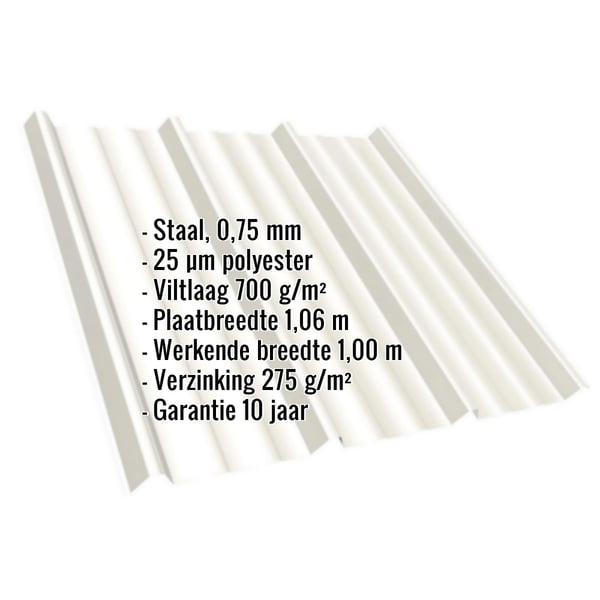 Damwandplaat T45/333M Zuiverwit RAL 9010 met ingebedde productgegevens