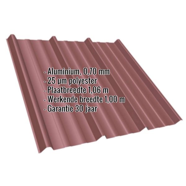 Damwandplaat T45/333MD aluminium 0,70 mm roodbruin, met ingebedde productdetails