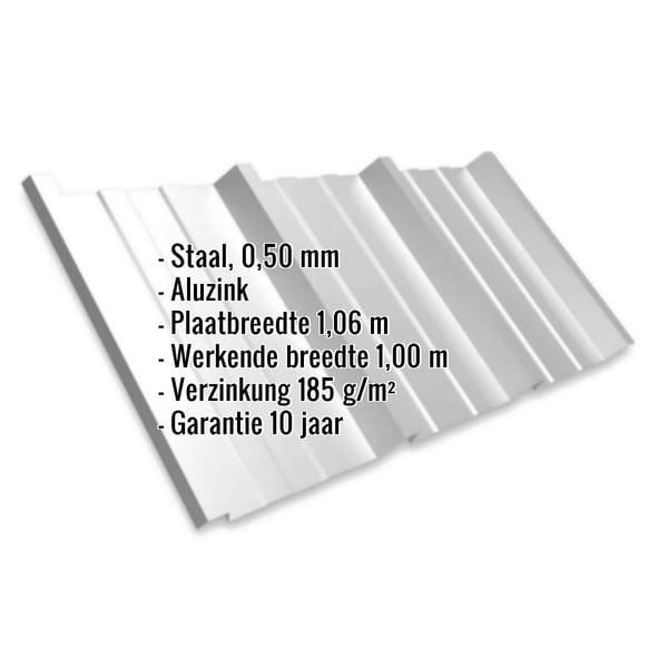 Damwandplaat T45/333MD Aluzink 0,50 mm met ingebedde productgegevens