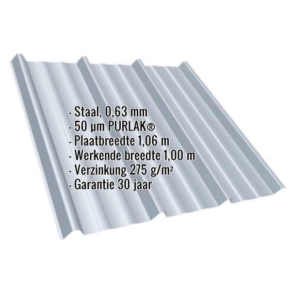 Damwandplaat T45/333MD van staal, 0,63 mm dik, zilver-metallic, met ingebedde productdetails