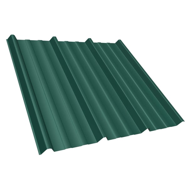 Damwandplaat T45/333MD mosgroen RAL 6005, 0,50 mm, hoofdaanzicht schuin van boven