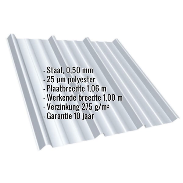 Damwandplaat T45/333MD in Lichtgrijs RAL 7035 met ingebedde specificaties