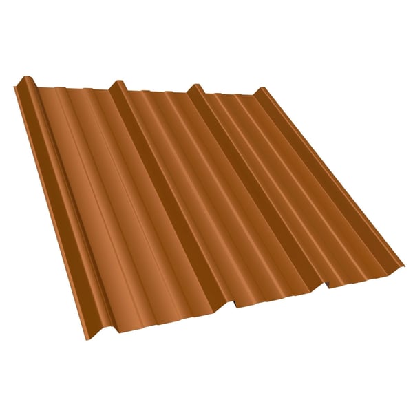 Damwandplaat T45/333MD Koperbruin (RAL 8004) 0,50 mm, bovenaanzicht van de profielplaat