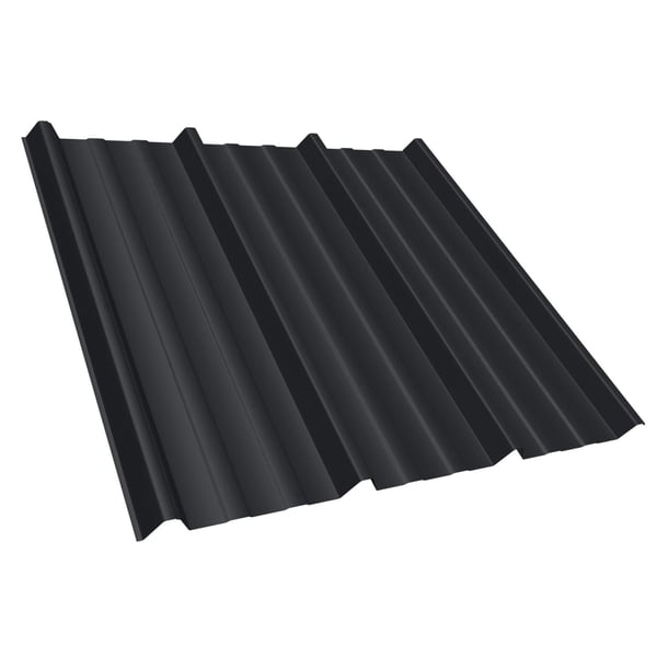 Damwandplaat T45/333MD Gitzwart (RAL 9005) 0,50 mm, hoofdaanzicht schuin van boven