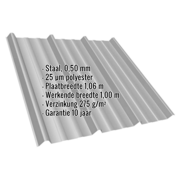 Damwandplaat T45/333MD, 0,50 mm, grijs aluminiumkleurig, met ingebouwde technische gegevens