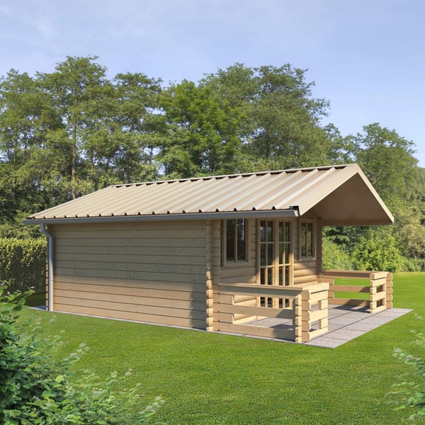 Damwandplaat T45/333MD licht ivoorkleurig (RAL 1015) gemonteerd op een tuinhuisdak