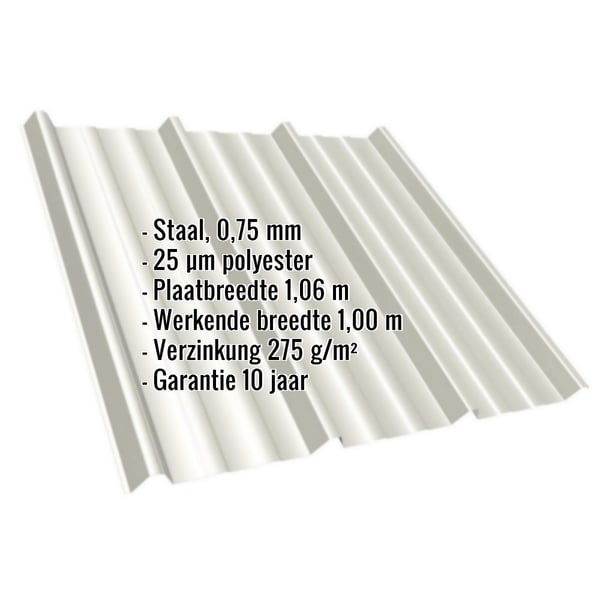 Damwandplaat T45/333MD Grijswit, 0,75 mm staal, met ingebedde productgegevens